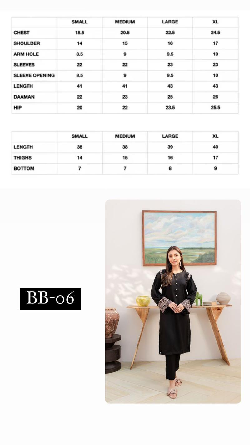 Product Introduction of SilayiPret Marina (Dhanak) Embroidered 2PC Dress - BB06 Black Kurta Casual 0