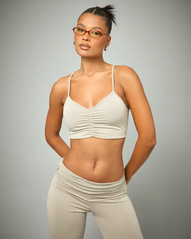 Soft Basic Strappy V Neck Ruched Crop Top 4