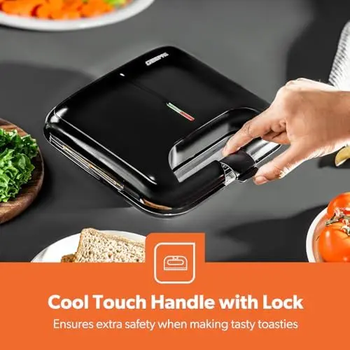 Toastie Maker | 2 Slice Sandwich Toaster, Cooks Delicious Crispy Sandwiches | 750W, 2 Slice Sandwich Press | Cool Touch Handle, Automatic Temperature Control & Non-Stick Plate 4