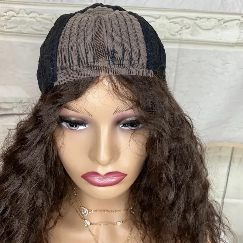 18 Inches human hair Blend curly Deep Wave Wig , Colour 4, Natural Wig , Gift 8