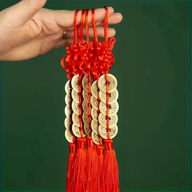 Lucky Red Chinese Knot with 5 Coins - Feng Shui Fortune Charm for Home & Office Decor, Perfect Valentine's Day or New Year Gift 1