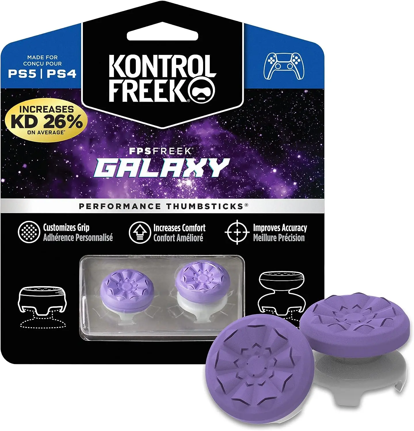 KontrolFreek FPS Freek Galaxy Purple for PlayStation 4 (PS4) and PlayStation 5 (PS5) | Performance Thumbsticks | 1 High-Rise, 1 Mid-Rise | Purple Accessories Games