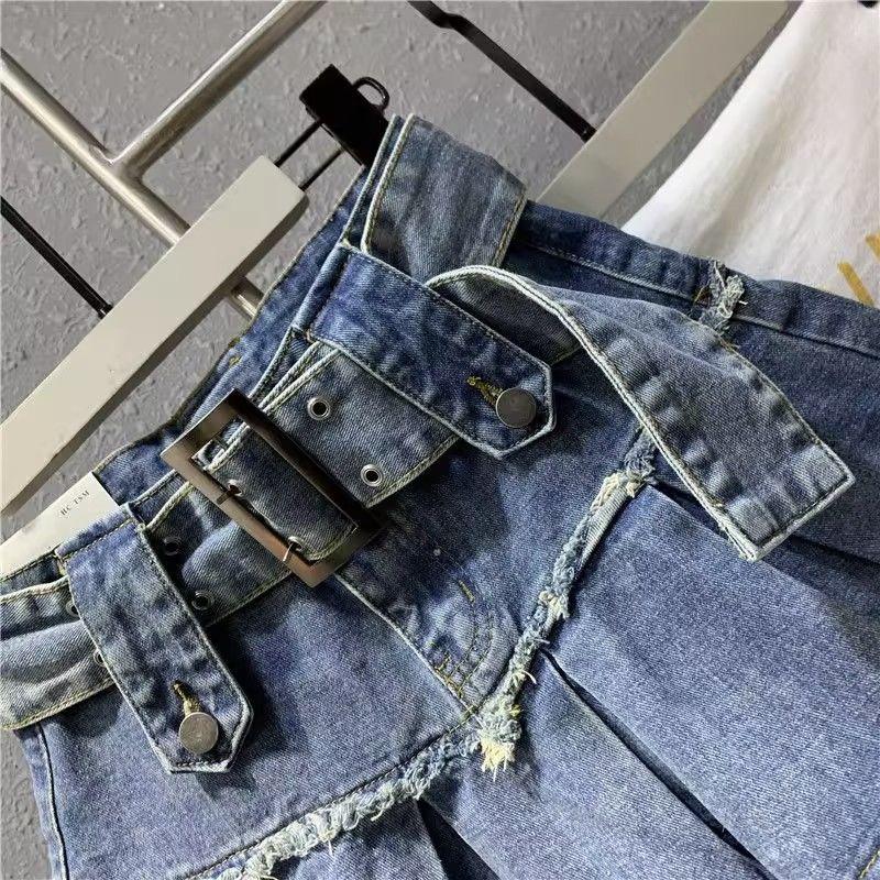 Product Introduction of 【2024】Retro Light Blue Sweet Spicy Girl Pleated Denim Skirt Summer New Korean Fashion High Waist Slimming A-line Short Skirt for Women3 3