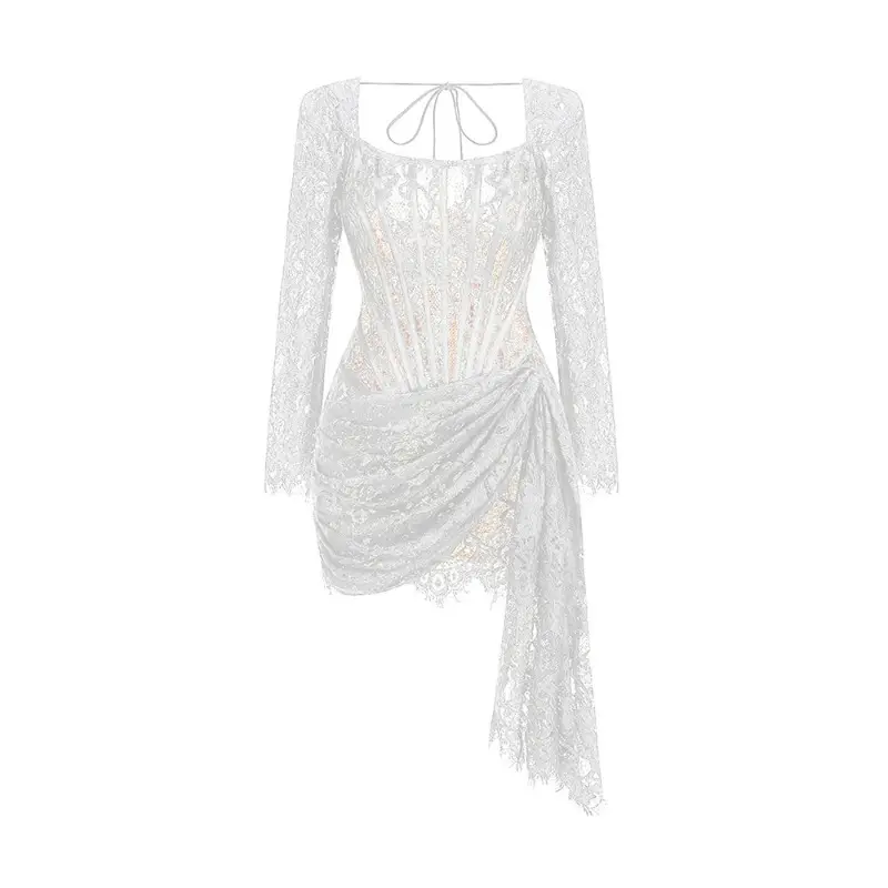 Sexy Lace See-through Patchwork Corset Dress Female Elegant Party MIrrgualr Mini Dress Women Tube Top Dress New 8