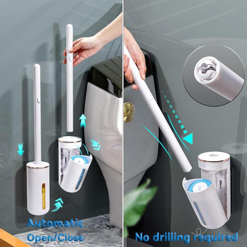 Hanging Toilet Brush, Toilet Brush Holder, Cleaning System, Bathroom Accessory (16 Refill Heads with Base) 1