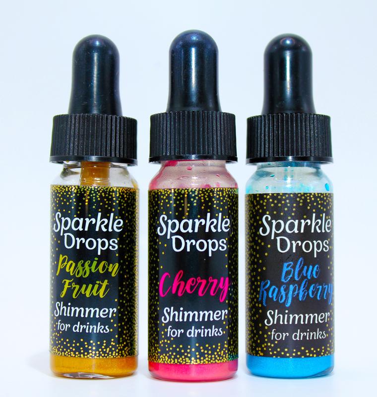 Sparkle Drops Unicorn Collection (Blue Raspberry, Passion Fruit & Cherry) Shimmer Syrup for Drinks-Prosecco, Gin, Vodka, Cocktails & Mocktails - 18-24 Servings. (Dairy Free, Fruity, Low Fat, Natural Flavours) Beverage Sweet edible glitter Set 4