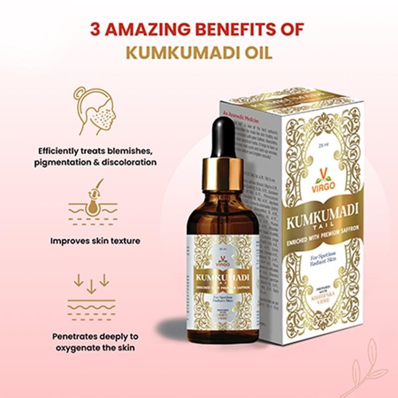 Virgo Ayurveda Natural Kumkumadi Oil Pure Saffron Herbal Made for Face & Skin Oil with Premium Saffron Herbal Made for Face & Skin 25ml - Early age wrinkles | Black spots | Pimples | Dull Skin | Uneven skin tone Skincare Moisturize Moisturizing 2