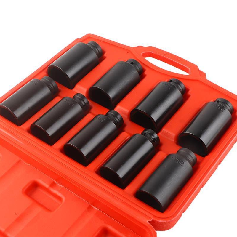 Product Introduction of 9pcs Steel Axle Hub Nut Socket Set, 1/2 Inch Drive, Hex Shank, Polished Finish, 29mm-38mm, Heavy Duty Automotive Repair Tool Kit 2