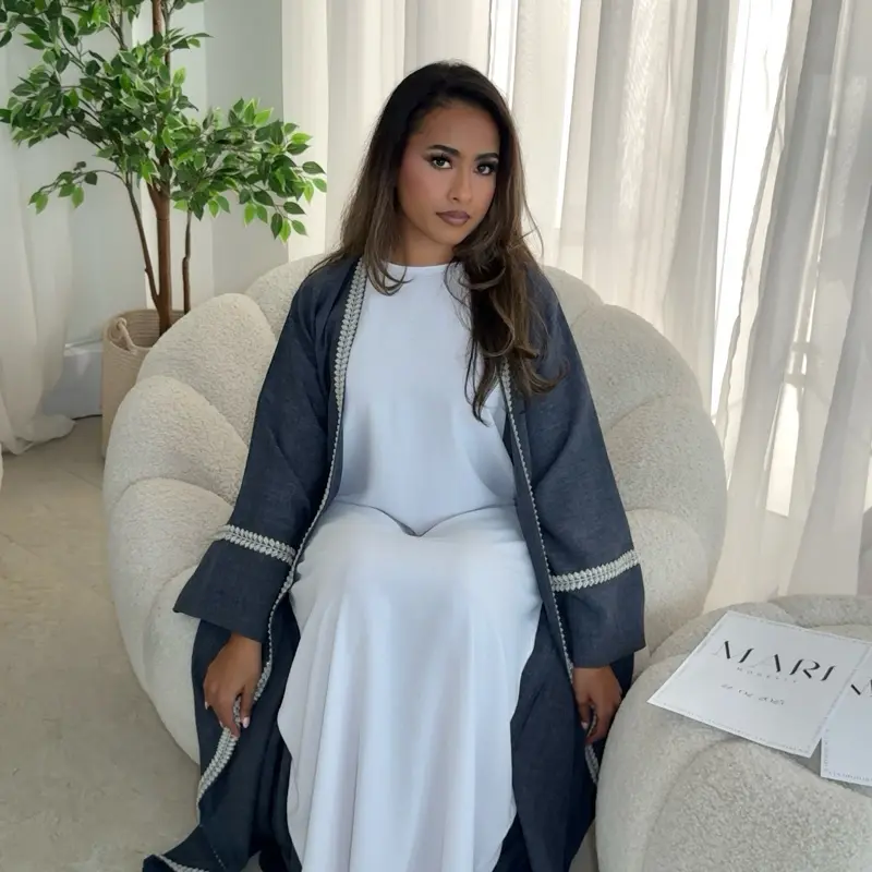 MARI- The Arya - Open 4 Piece Linen Abaya Set with matching chiffon hijab / slip dress 1