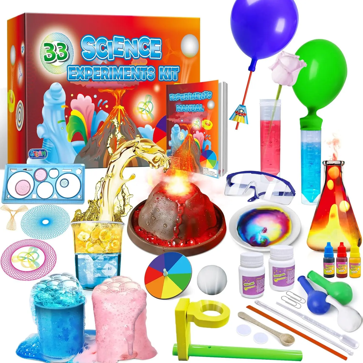 33 Experiments Science Kit for Kids, Science Project STEM Learning Educational Toys Gifts for Boys Girls, Chemistry Set, Volcano Erupting