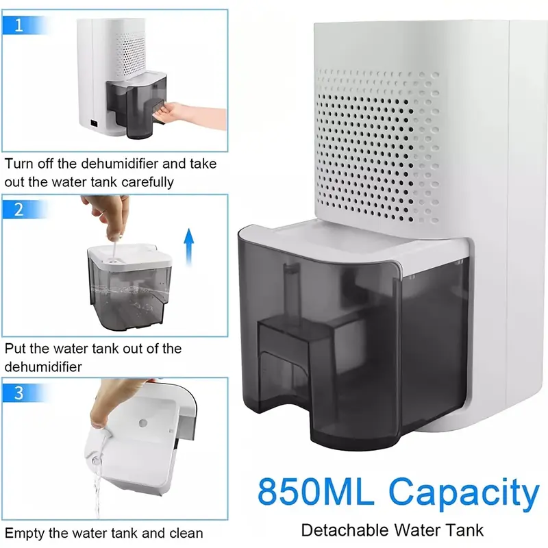 Intelligent 1pc Portable Electric Dehumidifier - 850ml Capacity, Low Noise, Visible Water Tank - Ideal for Home, Office, RV, Damp, Mold, and Moisture Removal, Perfect Christmas Gift 3