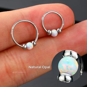 Oufer 20G Semiprecious Opal Ball Hinged Segment Nostril Nose Ring Piercing 316L Stainless Steel Inner Diameter 8mm 10mm