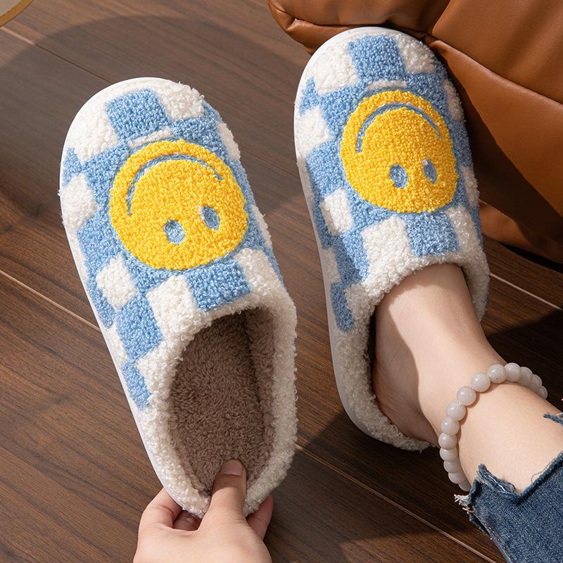Women Cute Cartoon Smiling Face Fabric Slippers, Thick Sole, Anti-Slip, Warm For Fall/Winter, Couple Slippers, Halloween,Winter Keep Warm Home Slippers, Comfy Soft Sole Closed Toe Bedroom Shoes 5