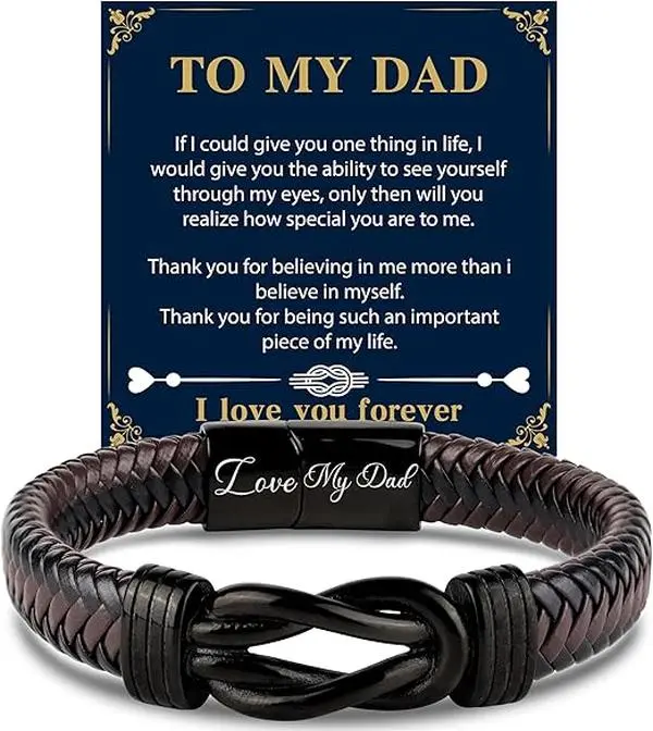 Gifts for Dad Mens Leather Bracelet Dad Fathers Day Birthday Gifts from Daughter Son Unique Presents for Dad Christmas 0