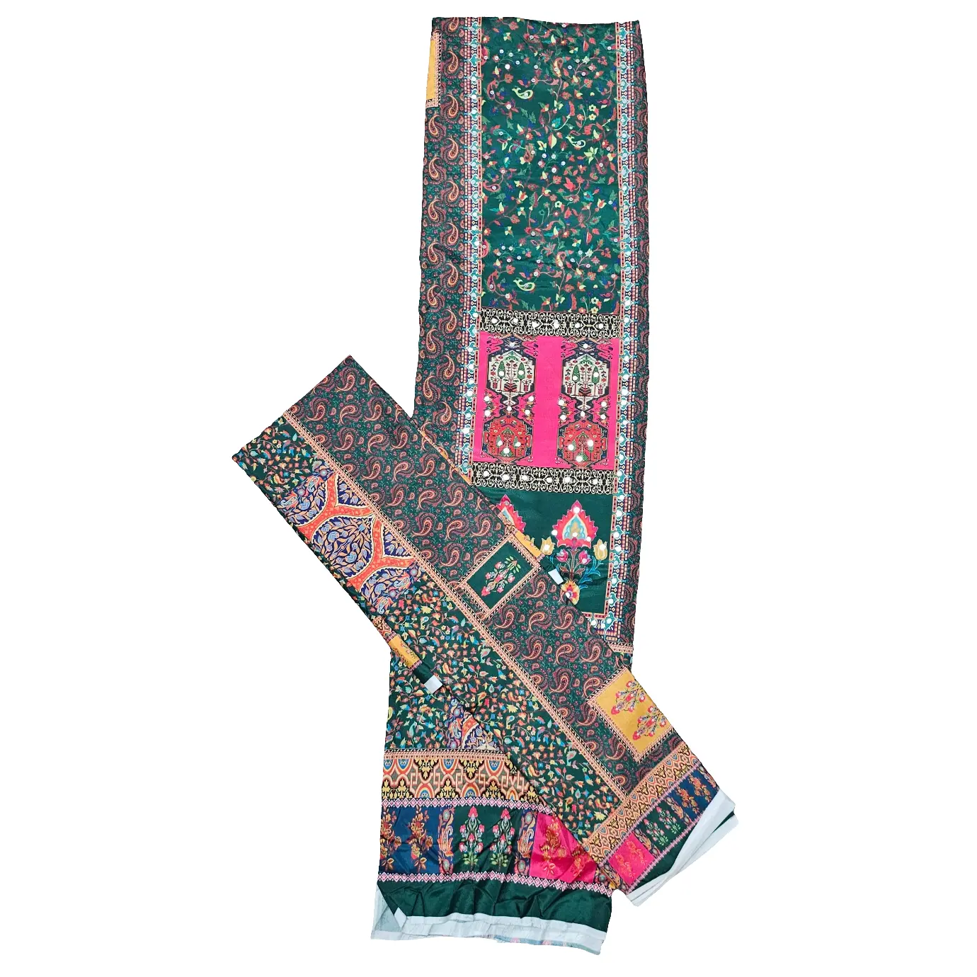 Green Mira Three Piece Suit French Crepe Semi Stitched Material
