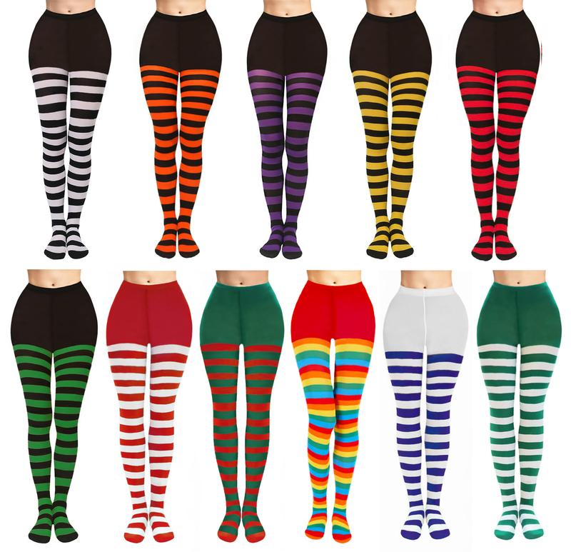 Womens Colourful Funky Striped Tights - Football, Fancy Dress, Party, Halloween, Christmas -  UK Size 6-12 1