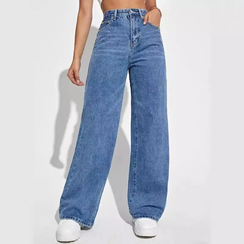 Women Jeans Denim Y2k Pants Wide Leg Long Pant High Waist Loose Casual Mom Straight Trousers Elegant Splice Autumn Winter 2