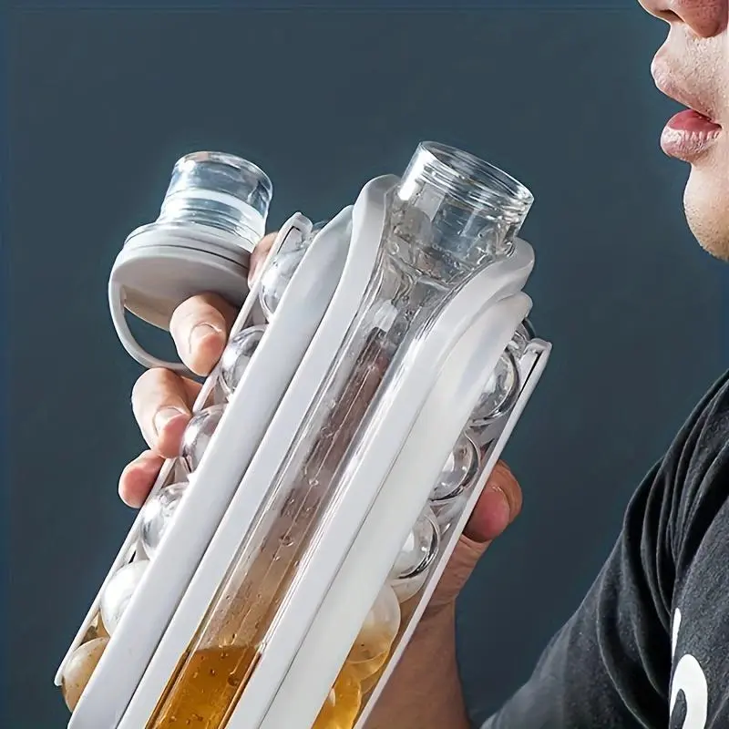 1pc, Portable Ice Ball Maker 2 in 1 Ice Cube Trays, Creative Ice Bottle Cubic Container with 17 Grids Cooling Ice Cube Molds for Cocktail,Coffee, Whiskey,Champagne, Beer, Juice 7
