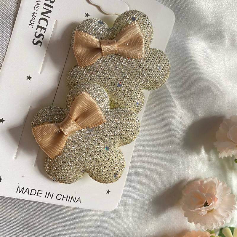Flower shaped soft shiny bow style Pair of hair pins for girls fashion 6 colours 5