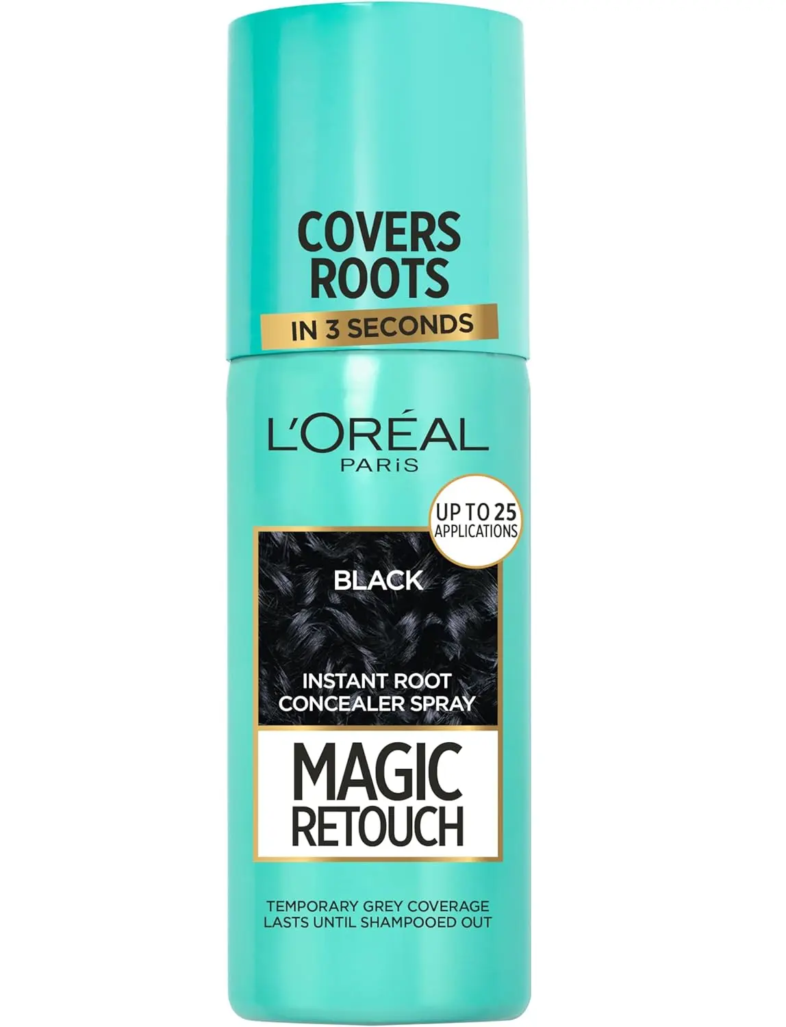 L’Oréal Paris Magic Retouch Instant Root Concealer Spray, Quick Grey Coverage, Easy Application, Shade: Black, 75ml