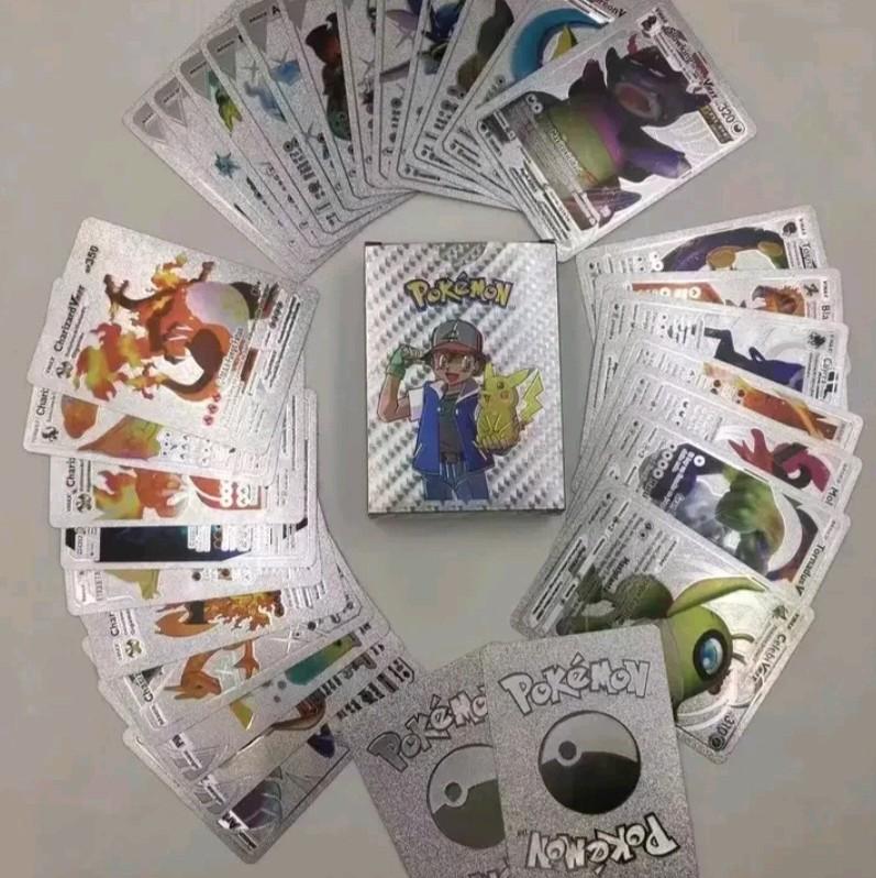 Pokemon Silver Foil Cards -  Pack Of 55 Pcs TCG Deck Gold Foil Assorted Card Educational Gift Set Boys Girls Multicoloured Musical Game 3