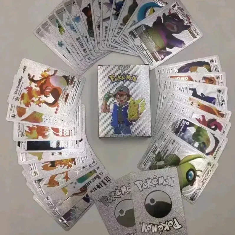 Pokemon Silver Foil Cards -  Pack Of 55 Pcs TCG Deck Gold Foil Assorted Card Educational Gift Set Boys Girls Multicoloured Musical Game 3
