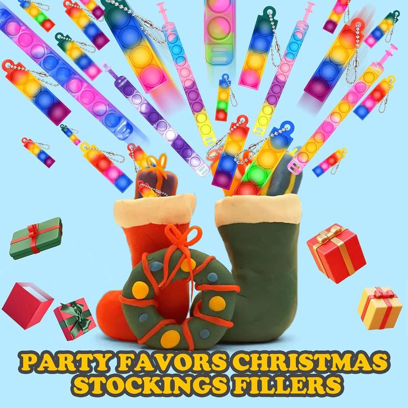 30 Pcs Fidget Toys Pack Party Bag Fillers, 15 x Pop Bracelet It & 15 x Poppet Keyring, Pinata Christmas Eve Box Stocking Fillers Kids Hen Party Favours Xmas Gifts Sensory Toys for Girls Boys 6