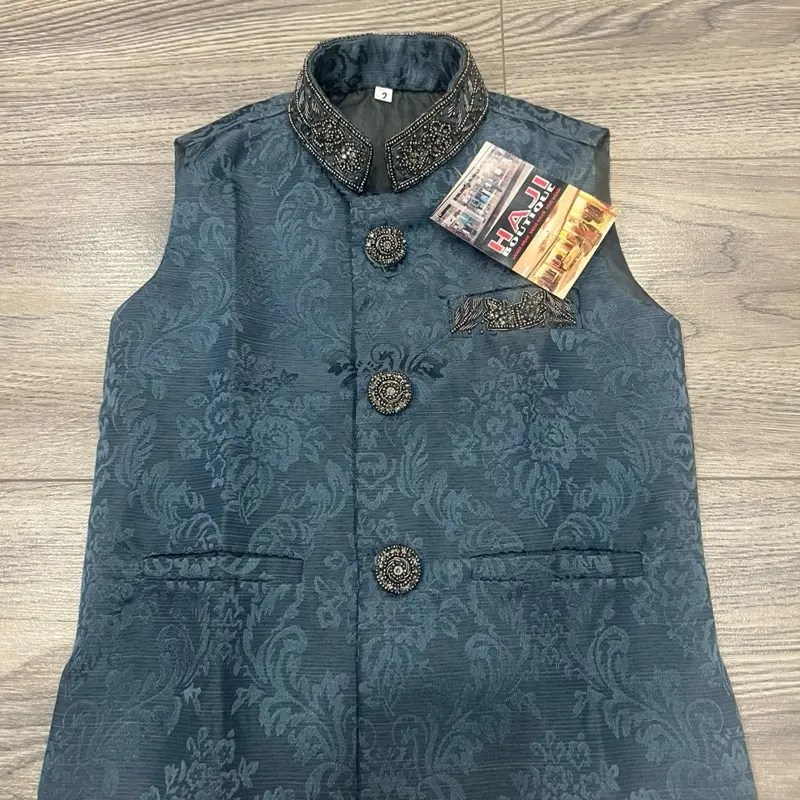 Blue/grey Mens and boys matching waistcoat with stonework 5