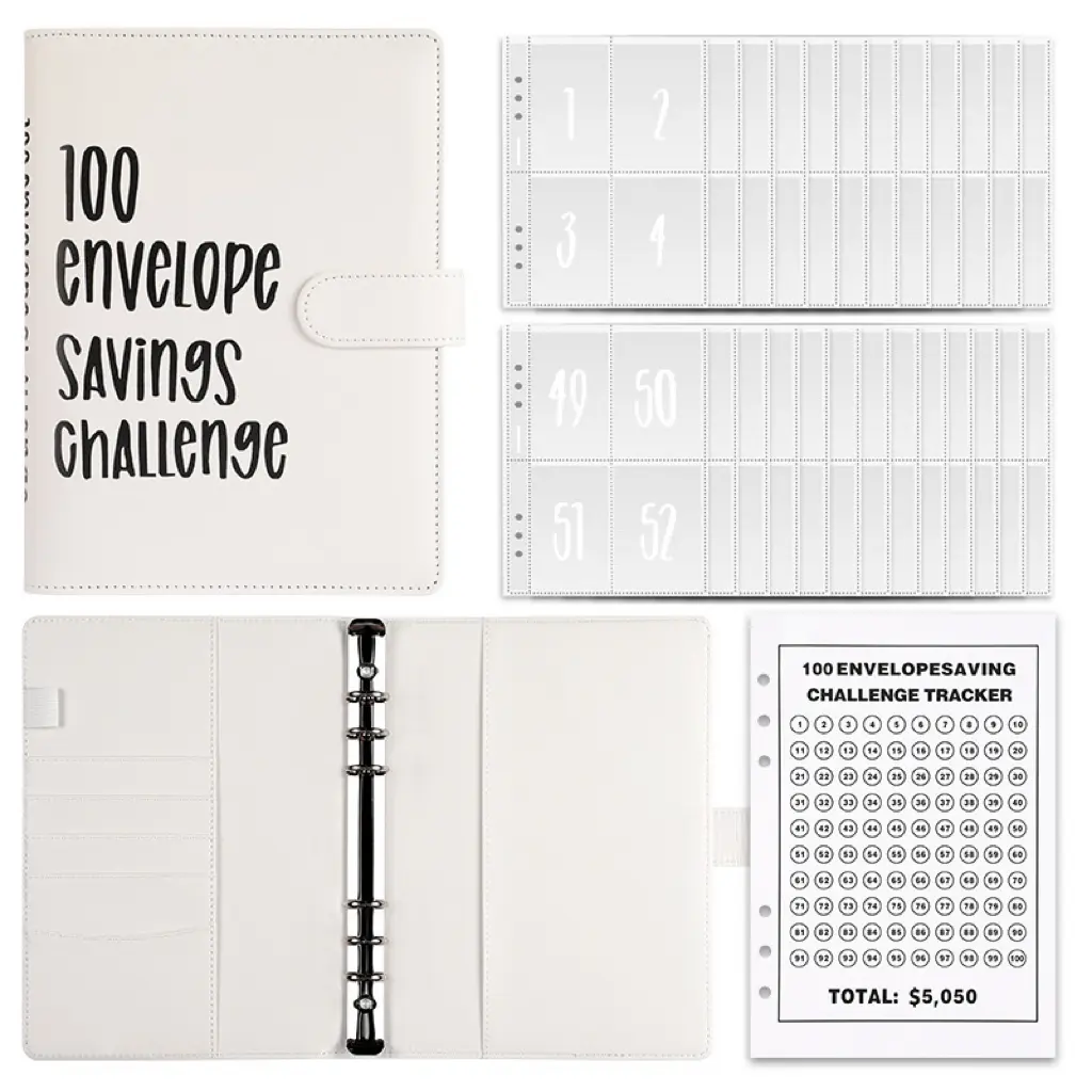 100 Envelope Saving Challenge Binder, 1 Count Budget Planner Binder Notebook, Holiday Essentials, Stationery Kit Money Saving Challenge Notebook, Budget Book, Teacher Gifts UK, Back to School Accessories, Gifts for Men, School Supplies