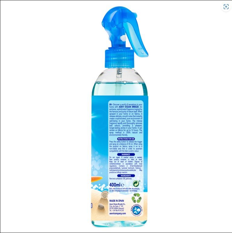 Asevi Home Room Air And Fabric Freshener Breeze Long Last Fragrance Spray 400ml 1