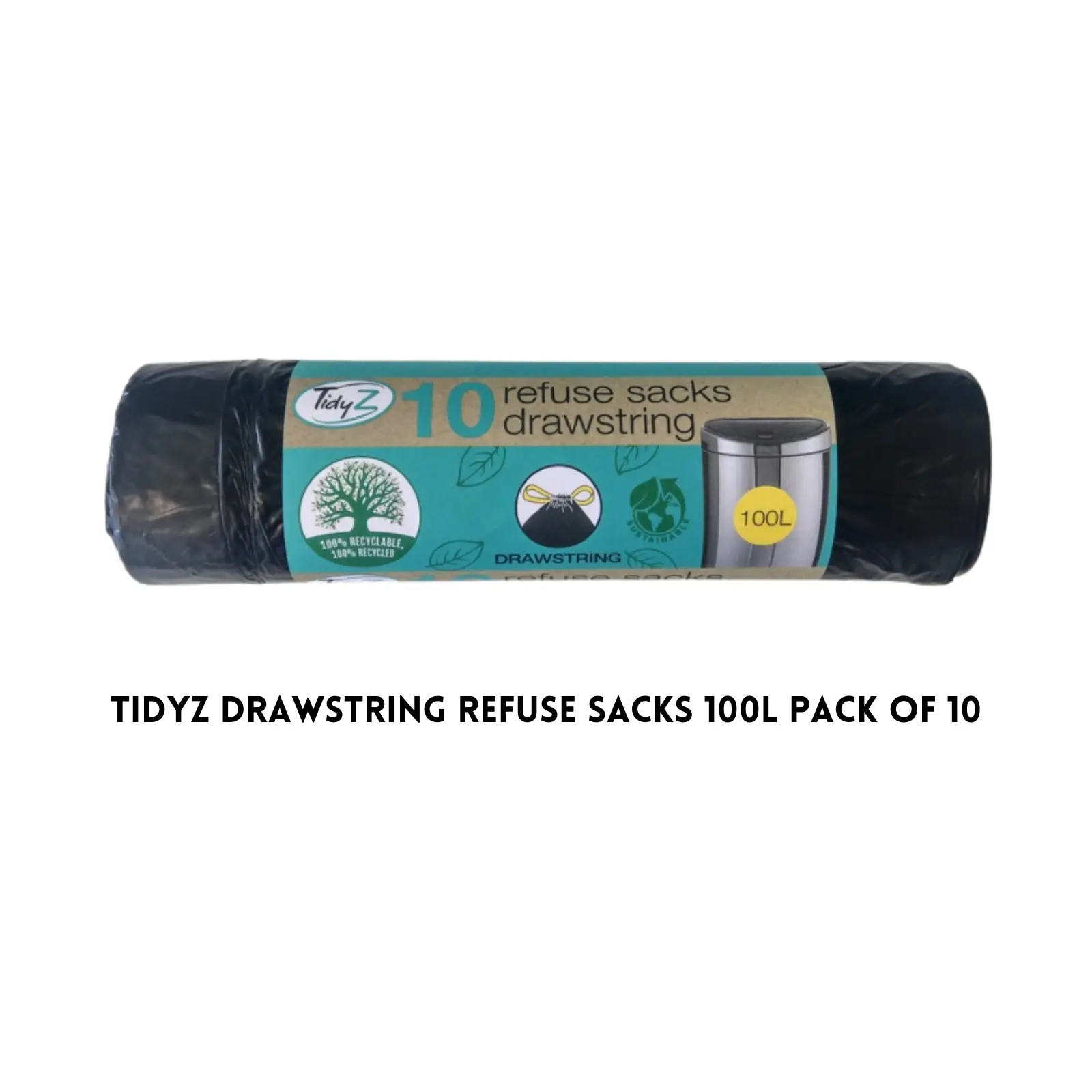 Tidyz Super Strong Drawstring Refuse Sacks Black Bin Liners 100L-10 Bin Liners