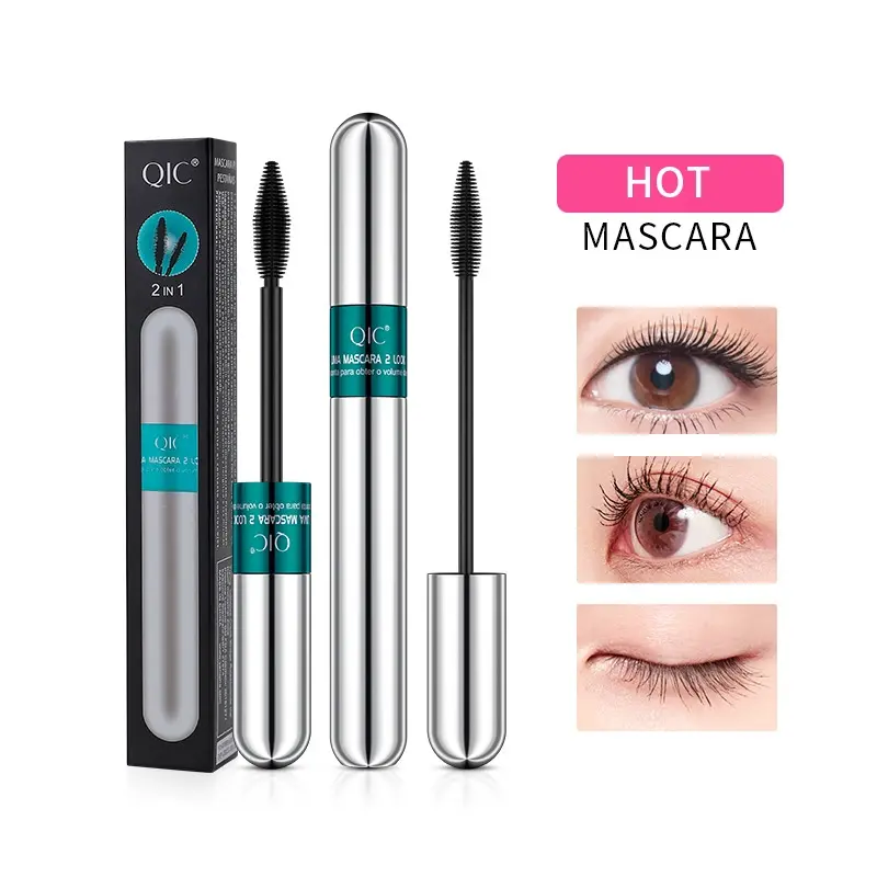 QIC 2 in 1 4D Silk Fiber Lash Mascara for Natural Lengthening and Thickening Effect - Makeup, Eyelashes Cosmetic mega volume striplashes 4