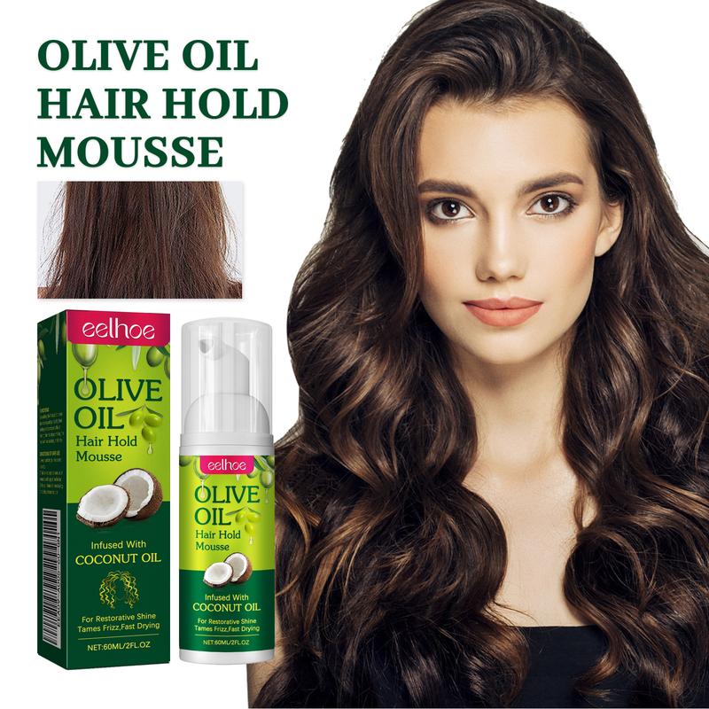 EELHOE Olive Oil Hair Hold Mousse, Curly Hair Styling Moisturizing And Curling Style Durable Frizz Proof Mousse 1