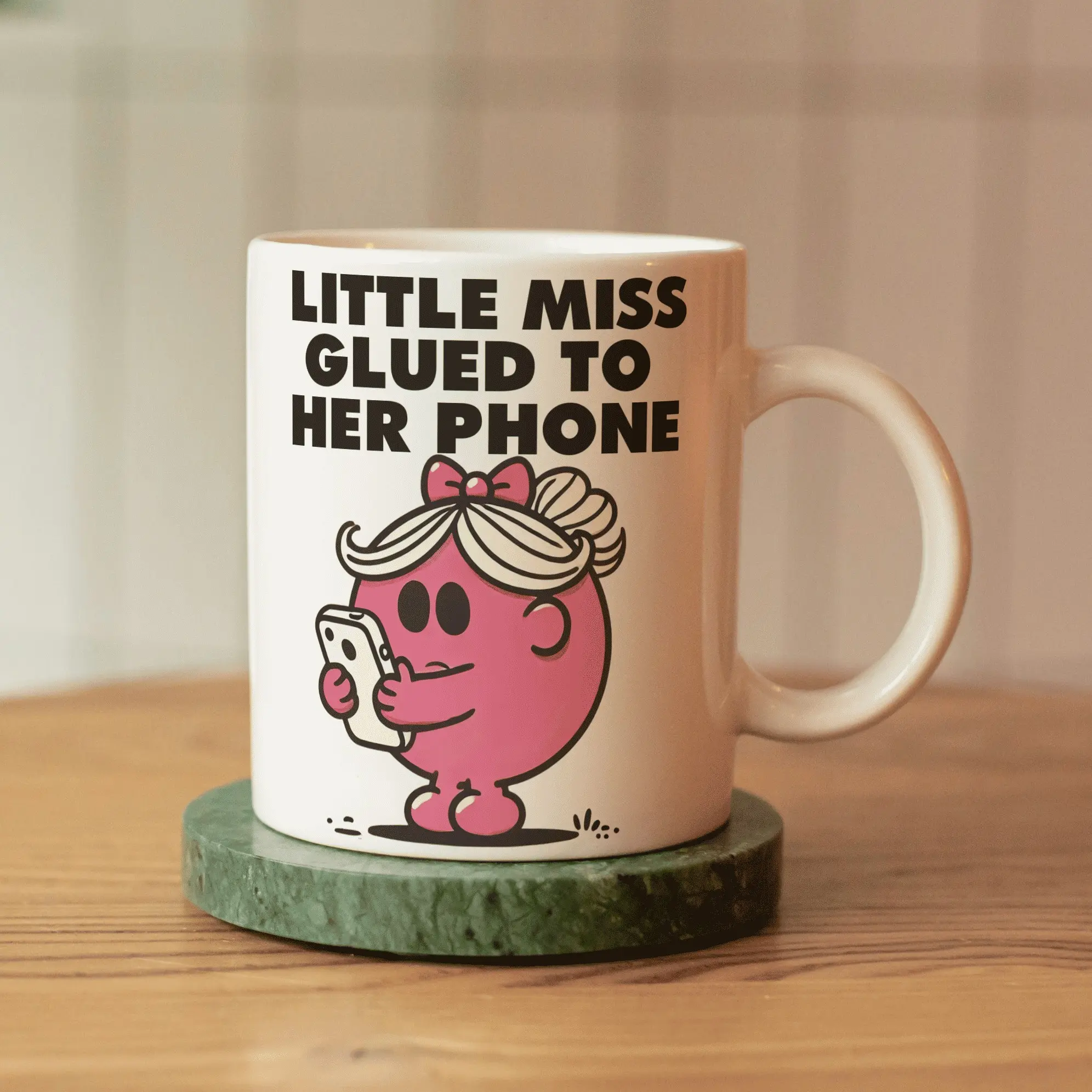Little Miss Glued to her phone - Funny Little Miss Coffee Mug - Christmas Gift - Birthday Gift - Phone Addict