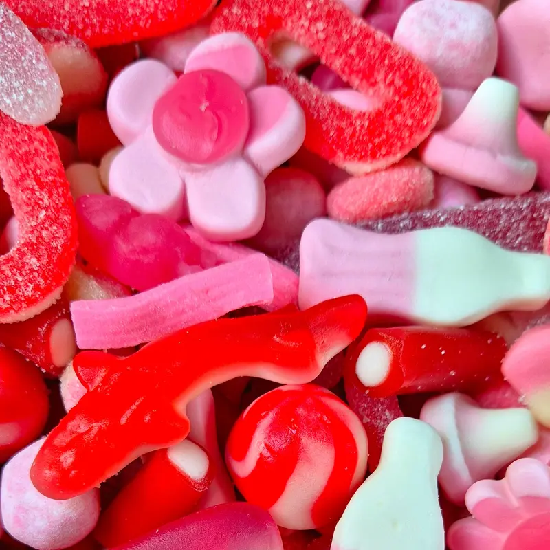 PINK & RED MIX! - Pick & Mix Sweets Pouch - 500g / 750g / 1KG / 1.5KG -  Gift - Movie Night - Jelly / Fizzy / Foam / Gummy Snack Bonbon Candies 1