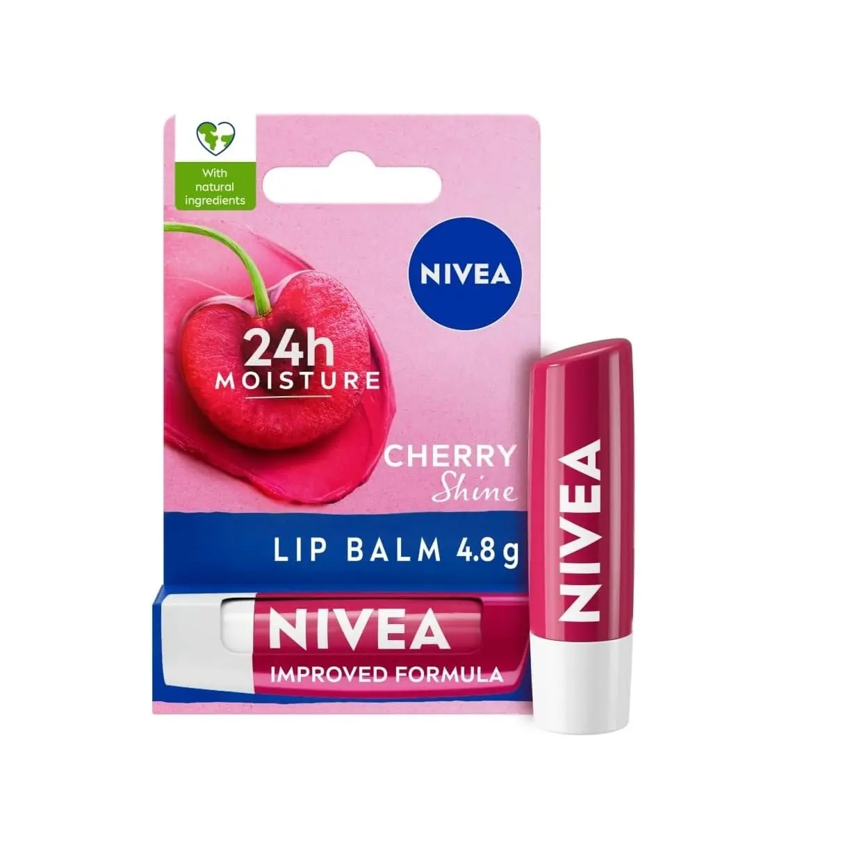 NIVEA Cherry Shine Lip Balm (4.8g), Flavoured Lip Balm with Shea Butter, Natural Oils and Vitamins, Provides 24h Moisture and a Soft Red Shine, Vegan Lip Care Formula