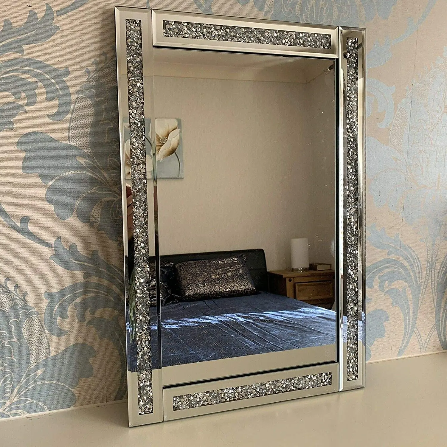 Zidan Bargains 60X40Cm Crushed Jewel Wall Mirror Loose Diamante Crystal Rectangular Mirror Room Decoration Ideas
