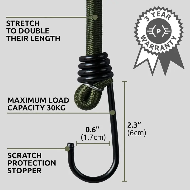 12Pcs Heavy Duty Bungee Cords Cables Straps Military Bungie Elastic Hooks Rope 8