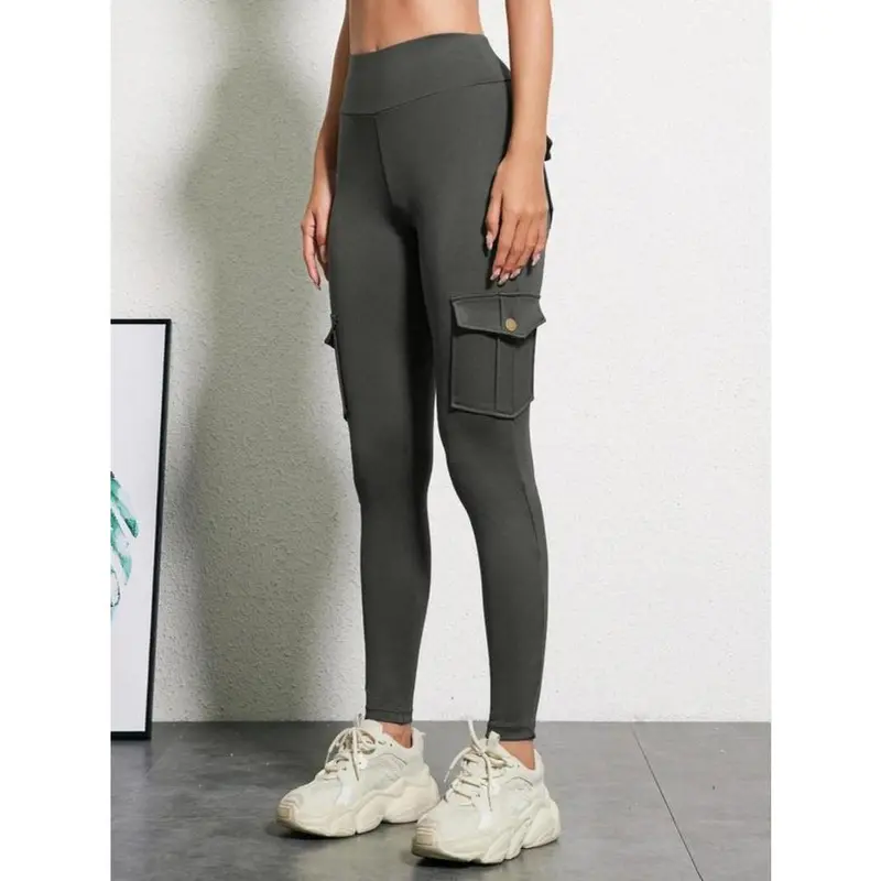 Women's Solid High Waist Pocket Leggings, Casual Comfy Skinny Pants for Workout Running, Women's Trousers Bottoms for Summer Spring Fall, Back To School Trousers, Jeans Leggings for Women, Hide Tummy Outfits Uk, Winter Outfits 2024, Balkan School Outfits 2