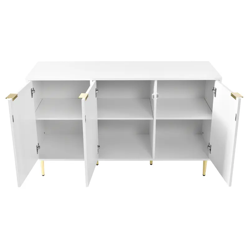 Modern dining room cabinet, gilded legs and handles, chest of drawers, lacquered, rounded corners, suitable for bedroom, living room and bathroom, 2 layers 6 compartments, 127W*45D*75H, white 2