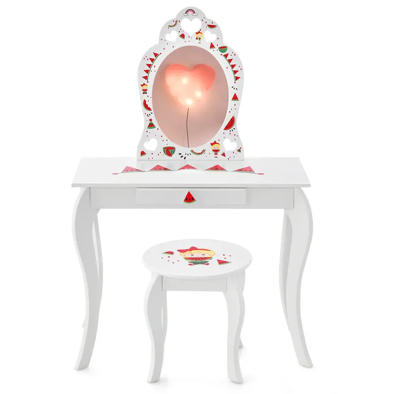 COSTWAY 2-in-1 Kids Vanity Set with Mirror and Drawer 6