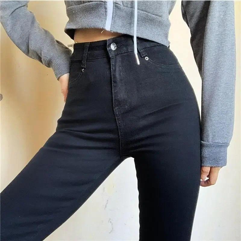 Skinny Women's Stretch Jeans Slim Fashion Korean Pencil Pants Autumn Vintage Black Gray Blue Washed Mom Jeans Leggings 3