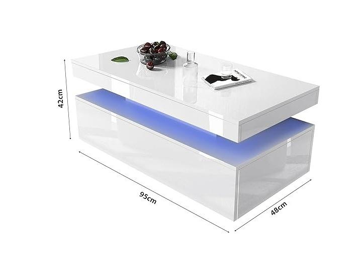 White High Gloss Coffee Table with LED RGB Lights, 2 Drawer Storage - Rectangle Sofa Side Table for Living Room/Home Office Furniture coffeetable ex display coffeetable smart  coffee coffee  tables 7