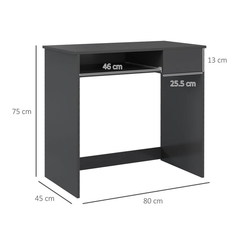 HOMCOM Computer Table with Keyboard Tray and Drawer, Compact Computer Desk, Study Desk, Writing Desk for Home Office, Grey | Aosom UK 2