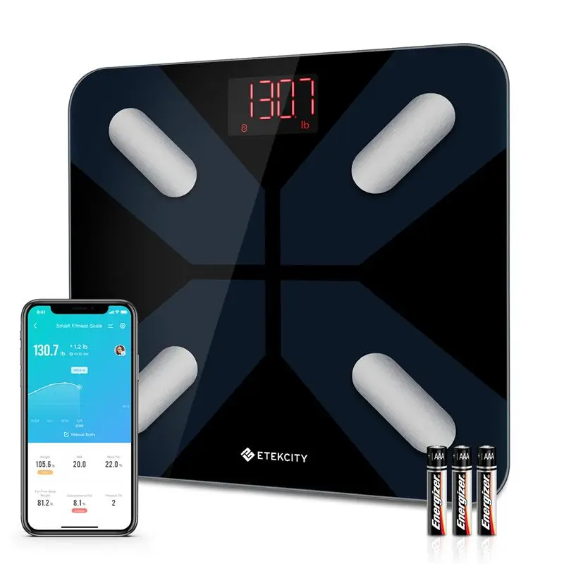 Etekcity Bluetooth Body Fat Scale, Personal Scale, Smart Digital Scale, Body Analysis Scales with Intelligent App for Body Weight, Fat, BMI, Muscle Mass, 28St/180kg/400Lb, Black Healthcare Weight Scale,Fitness Equipment for Home Use 0