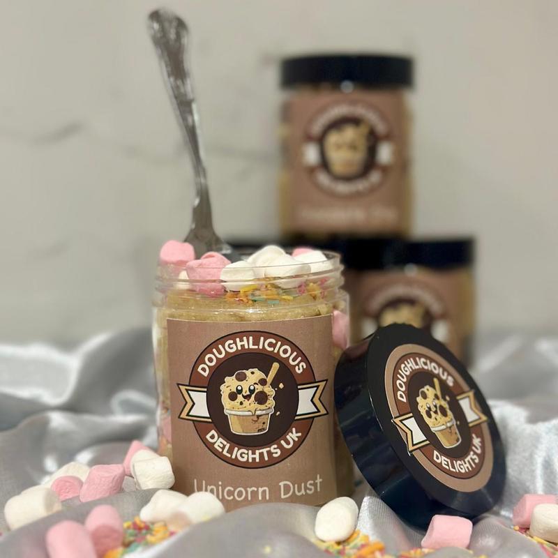 Doughlicious Delights UK Unicorn Dust Edible Cookie Dough Tub Marshmallows and Sprinkles - 300g - Sweet, Sugar, Snack Coconut Vegetable Flour Salt 2
