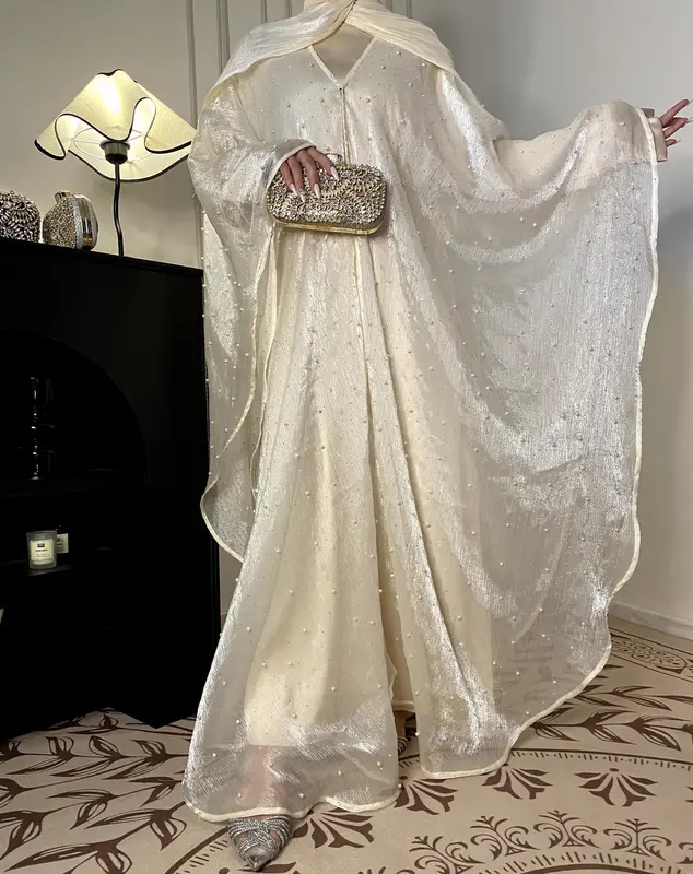 Star Light Abaya, Shiny abaya two-piece set, abaya cardigan and base layer dress 1