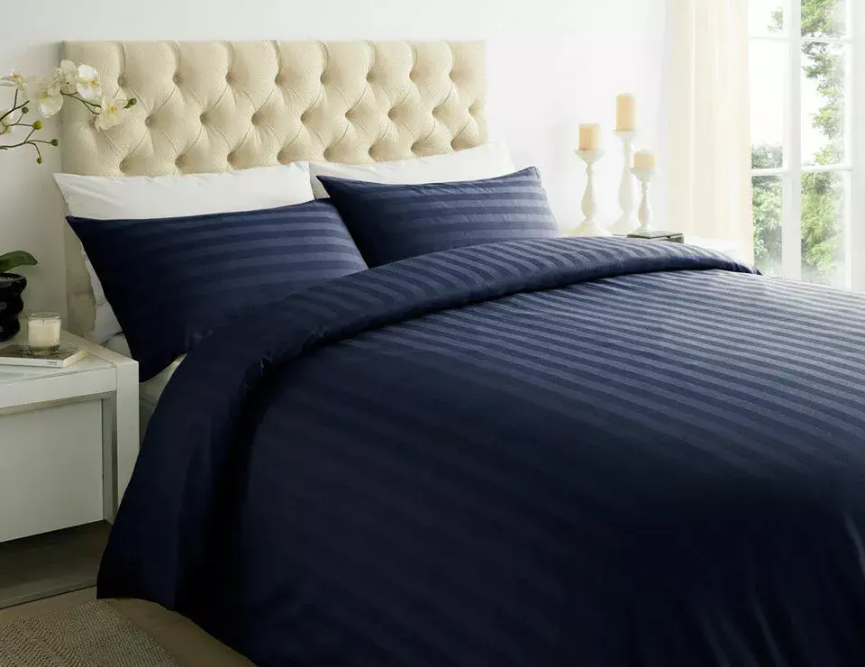 Egyptian Stripe Duvet Quilt Covers Luxury 3 Piece Set - Single Double King Size, Reversible Comforter Cover