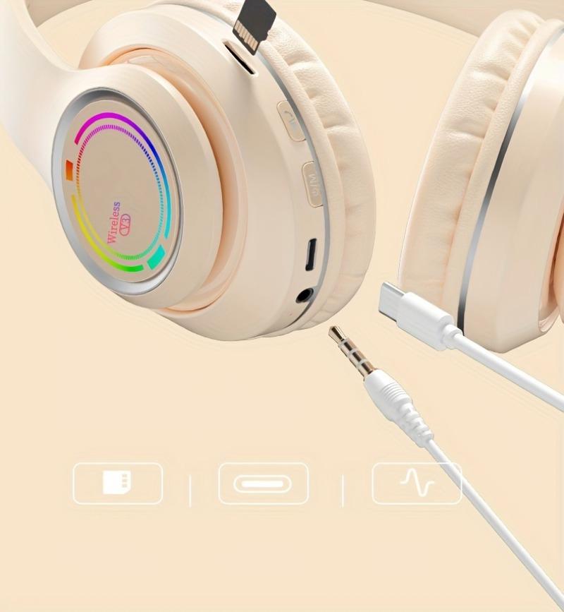 Product Introduction of Glowing Wireless Headphones with Multi-Color LED Lights, Comfortable And Foldable Design, Suitable for Tablets, Pcs, Tvs, And Phones. A Popular Choice for Birthday Travel Gifts, These Over-Ear Wireless Headphones Are Perfect for Any Occasion. 8