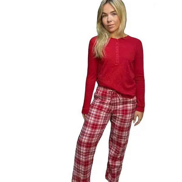 Leona Flannel Pyjama Gift Set – Cotton Blend Long-Sleeve Top & Wide-Leg Plaid or Polka Dot Bottoms, Sizes 8-18 - Pyjamas Loungewear - Womenswear